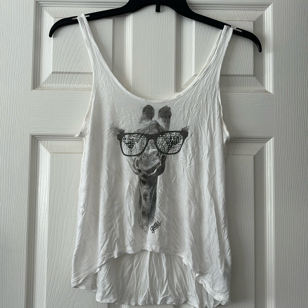 Guess giraffe with rhinestone sunglasses tank